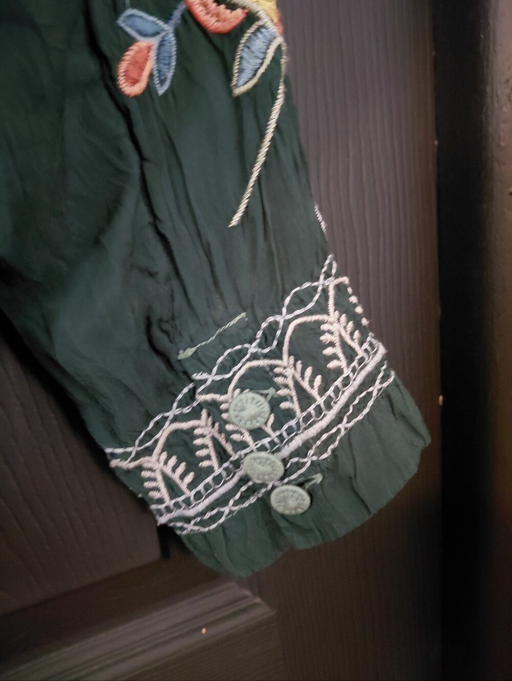 Johnny Was Sz. M 100% Cupra Green Embroidered Prue Blouse - Picture 14 of 15